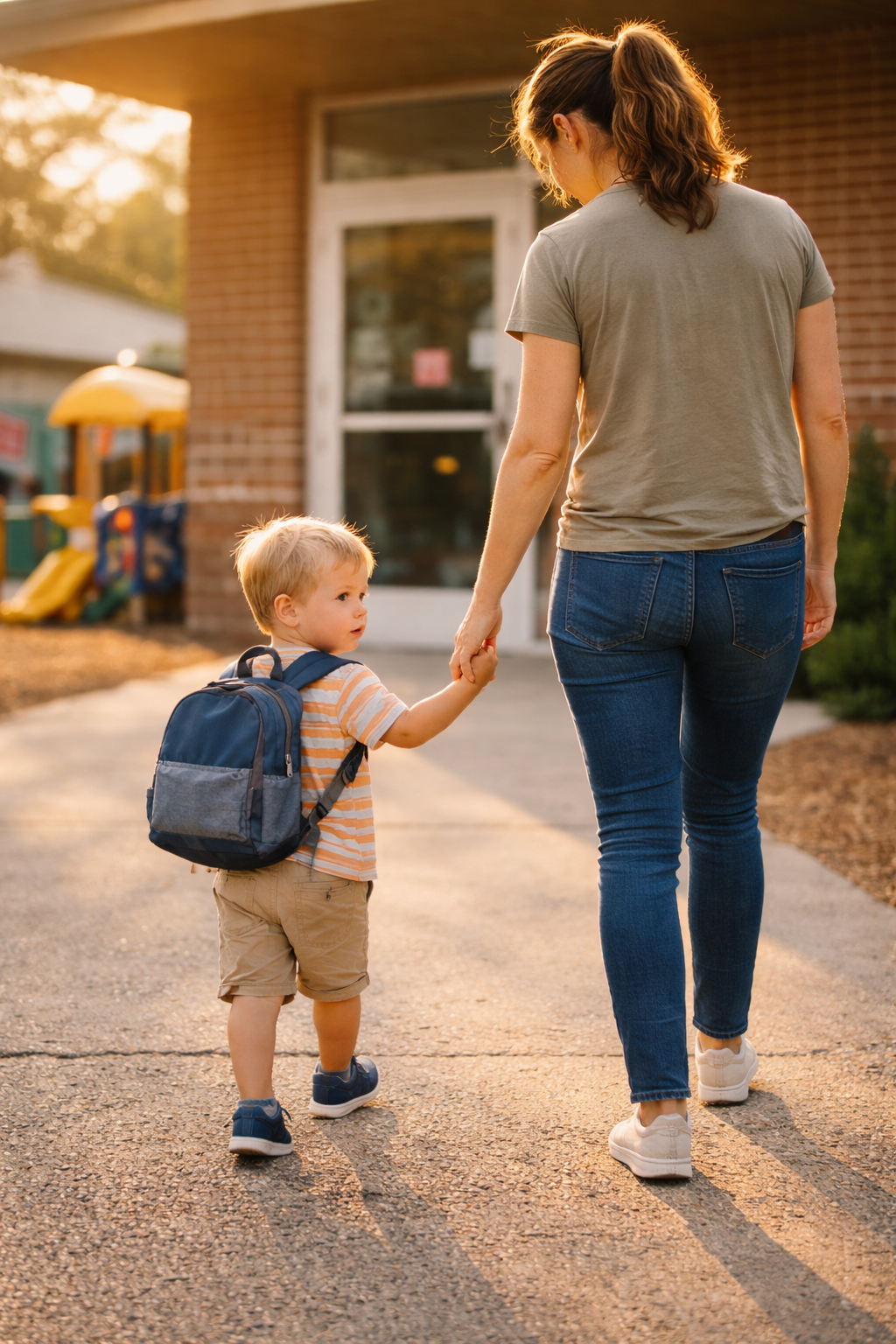 Parent helping a toddler adjust to daycare