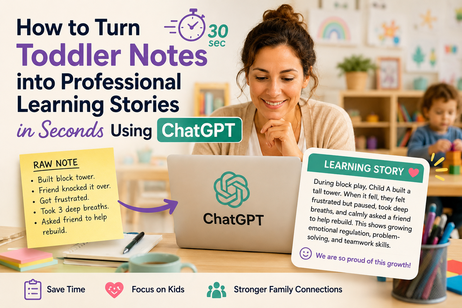 How to Turn Toddler Observation Notes Into Professional Learning Stories With ChatGPT in 1 Minute